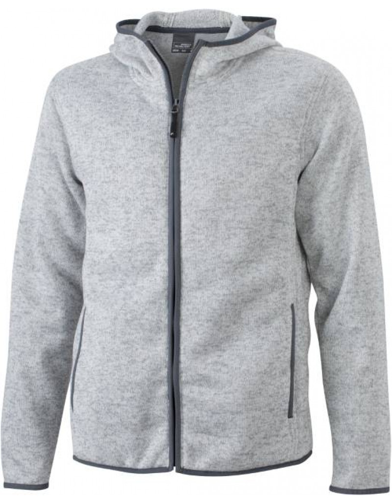 Jachetă tricotată din fleece cu glugă pentru bărbați